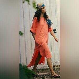 NWT FREE PEOPLE FREE EST CHRISSA MIDI TSHIRT DRESS RED GUAVA